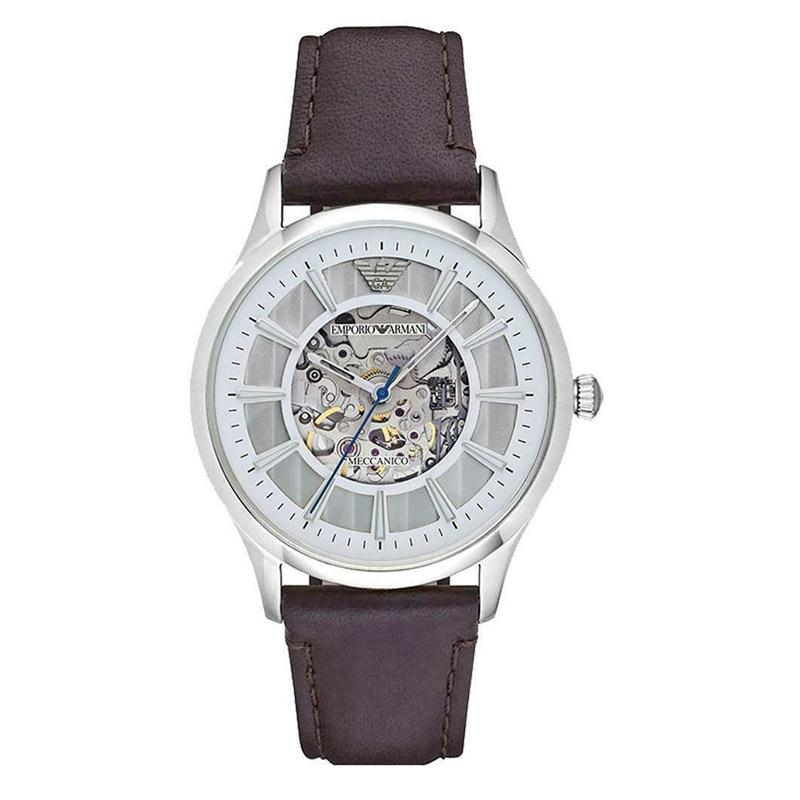 OROLOGIO UOMO AUTOMATICO ARMANI AR1946 CASSA ACCIAIO CINTURINO PELLE  SCHELETRATO | Città Oro