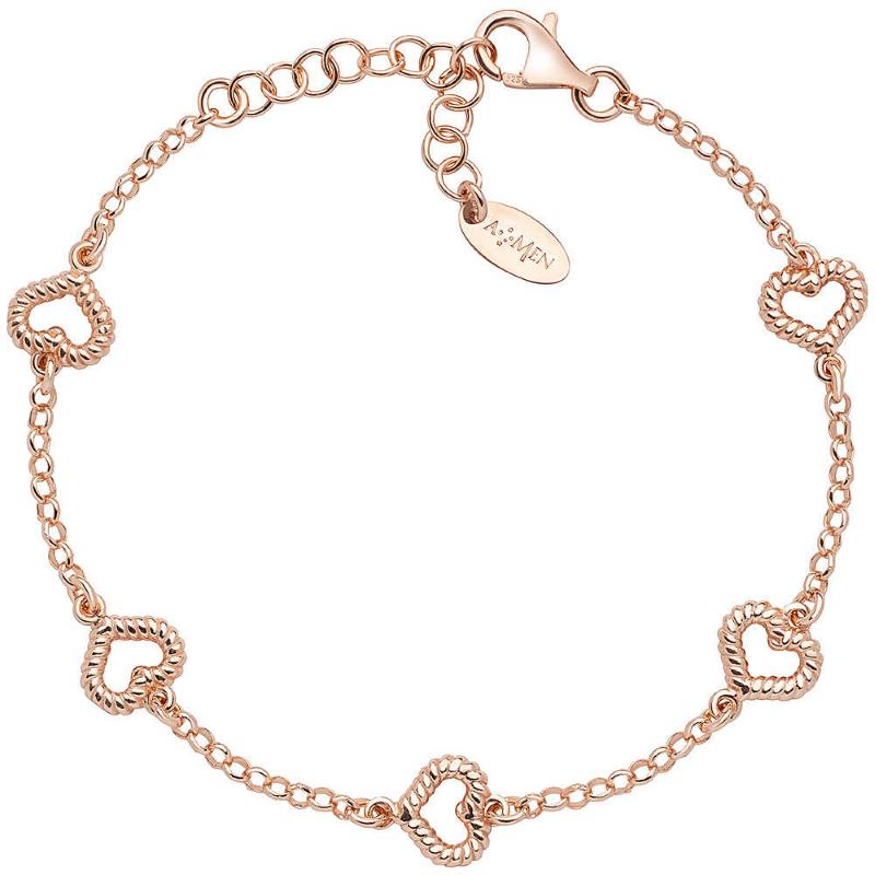 AMEN Bracciale Donna Argento 925 Amen BRAARR3 Rosato Cristalli Rossi Cuore Pendenti 