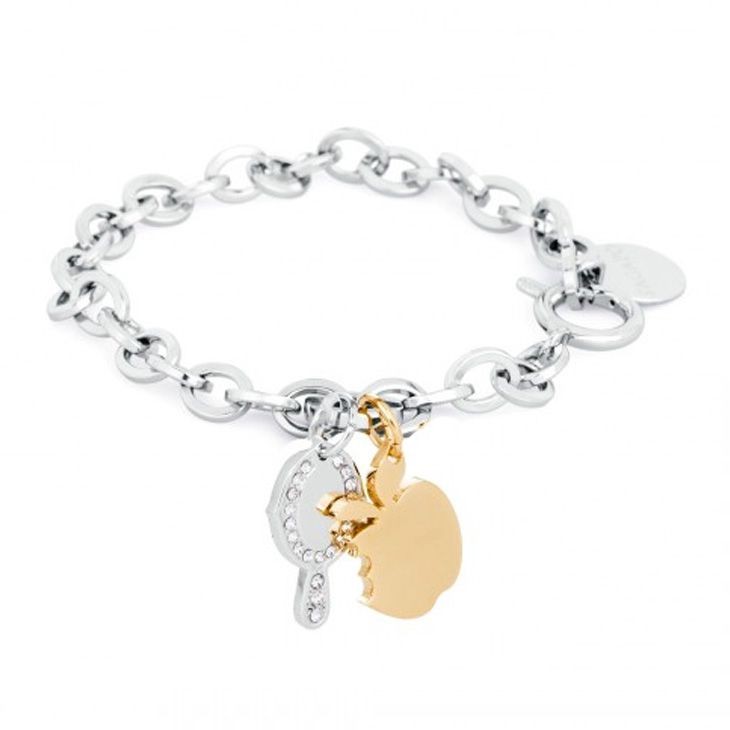 Bracciale Pendente Donna S'agapò Honey Shn22 Acciaio Pvd Oro Scarpetta Mela Cristalli