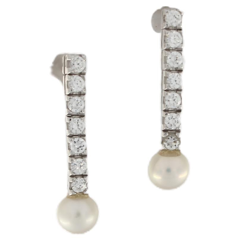 Orecchini pendenti OD149 donna in oro bianco 18KT con perla e diamanti