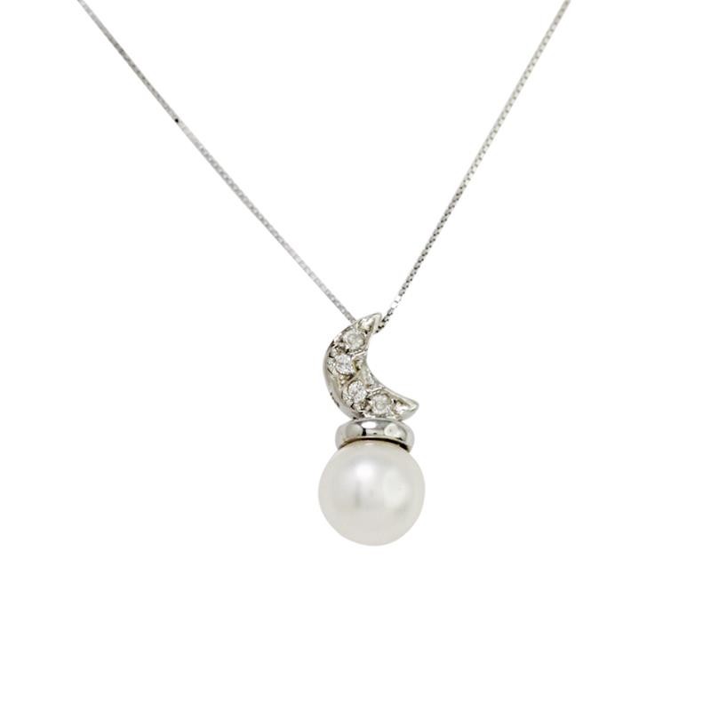 Collana Donna Punto Luce PL112 in Oro Bianco 18k con Luna di Diamanti e Perla