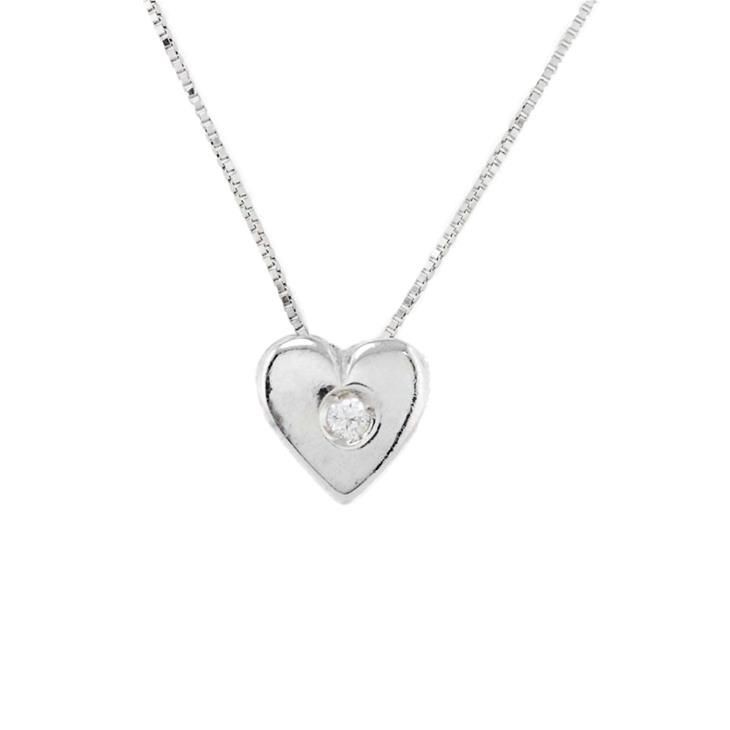 COLLANA DONNA PUNTO LUCE A CUORE PL113 IN ORO BIANCO 18KT CON DIAMANTE NATURALE