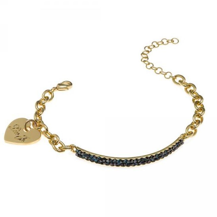 BRACCIALE DONNA LIU JO LJ717 IN OTTONE PVD ORO CON PIASTRA CON CRISTALLI BLU CUORE LOGATO