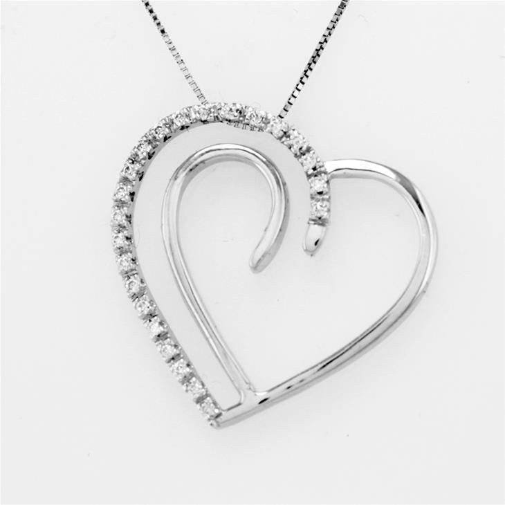 Collana Con Pendente Cuore Oro 18kt E Diamanti Vd68 O. Gr:5.33 Ct:0.11