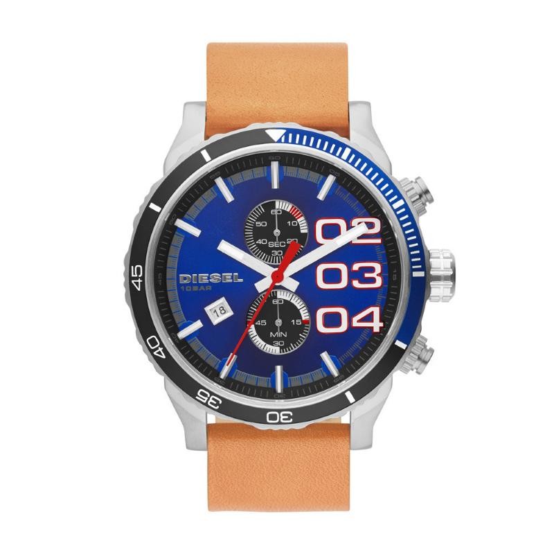 Orologio Cronografo Uomo Diesel Dz4322 Quadrante Blu Cinturino Pelle Marrone