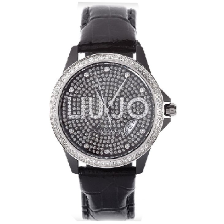 Orologio Solo Tempo Donna Liu Jo Tlj059 Quadrante Logato Con Cristalli Pelle Nero