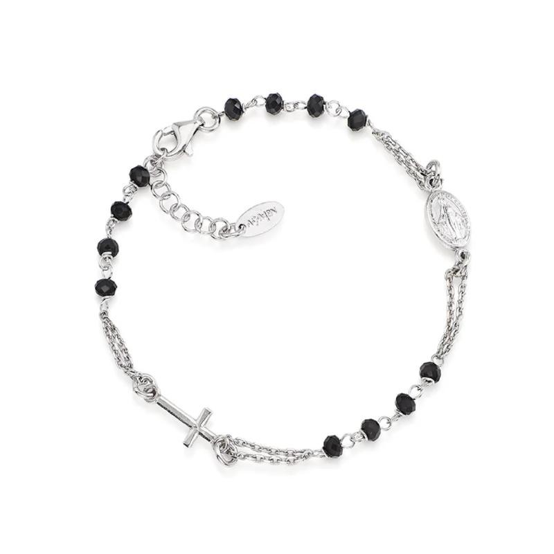 Bracciale Amen BROBN3 rosario in argento925 rodiato con cristalli grigio 