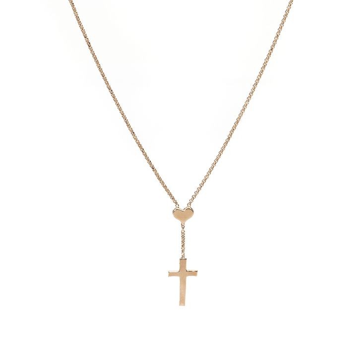 Collana Amen Prega Ama Clchr Con Cuore E Croce In Argento 925 Colore Rosato E Chiusura Moschettone