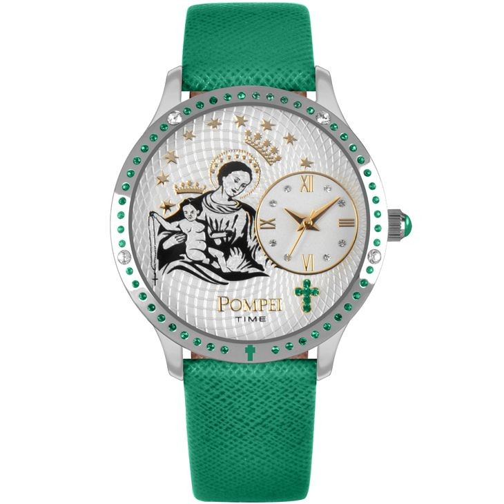 Orologio Solo Tempo Pompei Time Pmtsver Cassa Silver Cinturino Pelle Verde