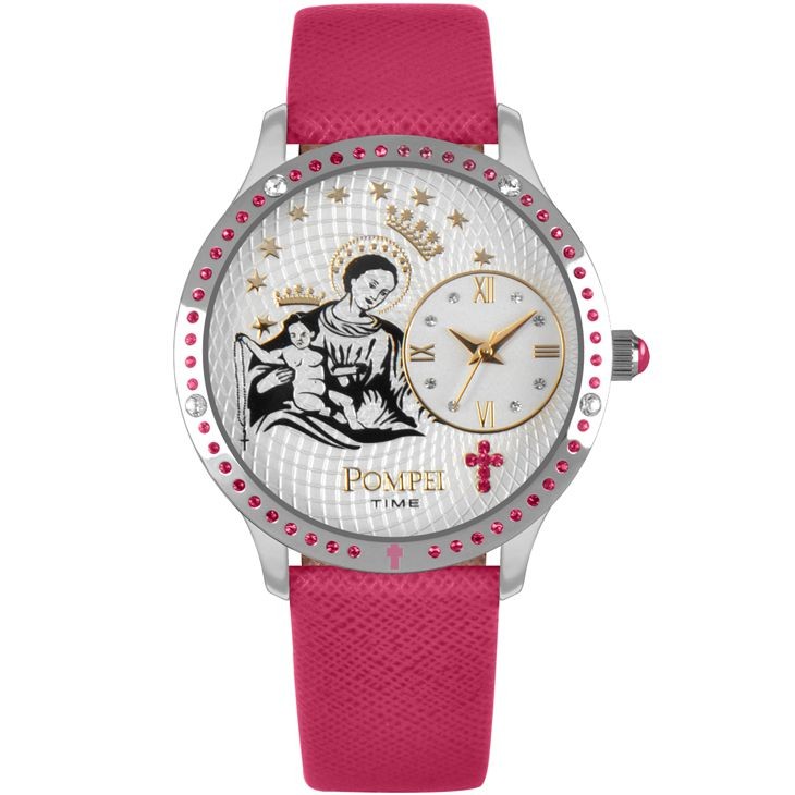 Orologio Solo Tempo Pompei Time Pmtsfuc Cassa Silver Cinturino Pelle Fucsia