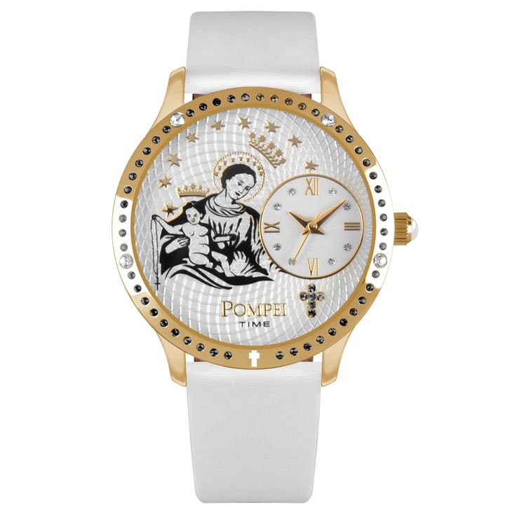 Orologio Solo Tempo Pompei Time Pmtgbia Cassa Pvd Oro Cintuirno Seta Bianco