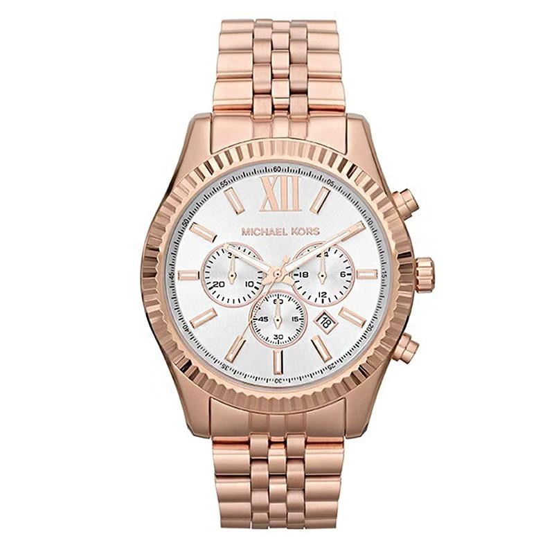 OROLOGIO UOMO CRONOGRAFO MICHAEL KORS LEXINGTON MK8313 IN ACCIAIO ROSATO FONDO BIANCO