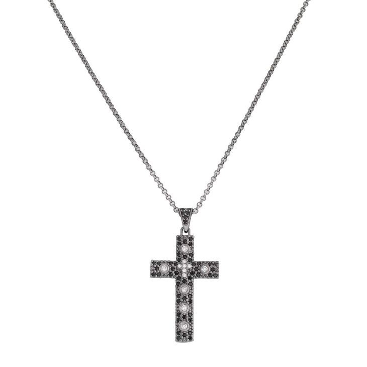 Collana Da Donna Gioielli Amen CCZNB In Argento 925 Croce Pendente Nero Con Zirconi 