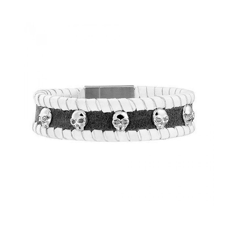 Bracciale Uomo POLICE PJ.24410BLGR/01-S in Pelle con Teschi Argento 