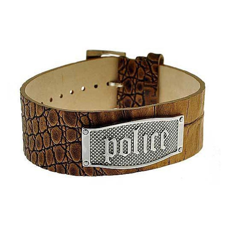 Bracciale Uomo Police Pj.21321blc-05 In Pelle Marrone Con Piastra Logata