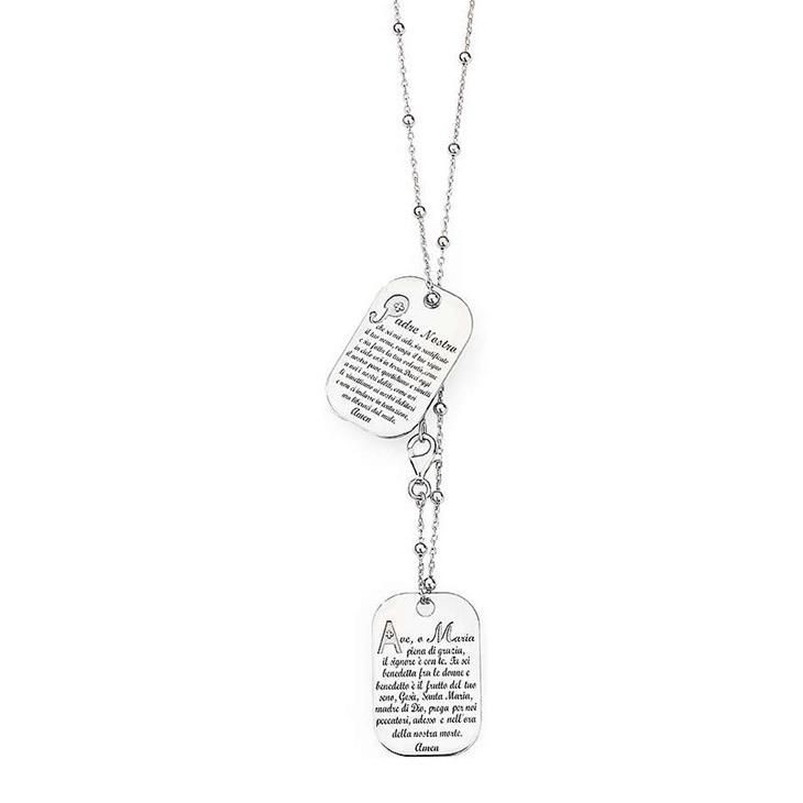 Collana Unisex Amen Clplap Doppia Piastrina Con Preghiere Incise Ave Maria E Padre Nostro