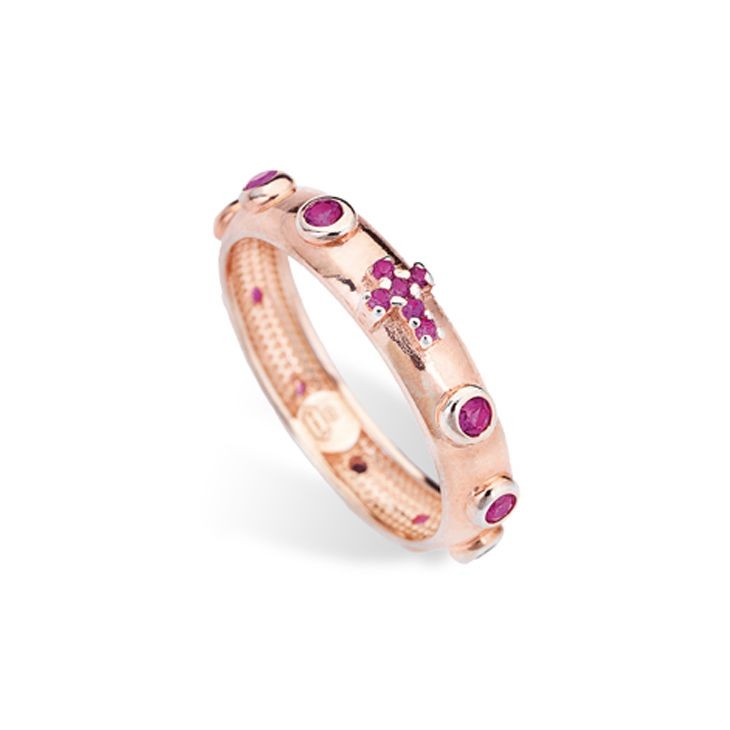 Anello Amen I Rosari Arorr In Argento 925 Colore Rosato Con Cristalli Fucsia Misura 14