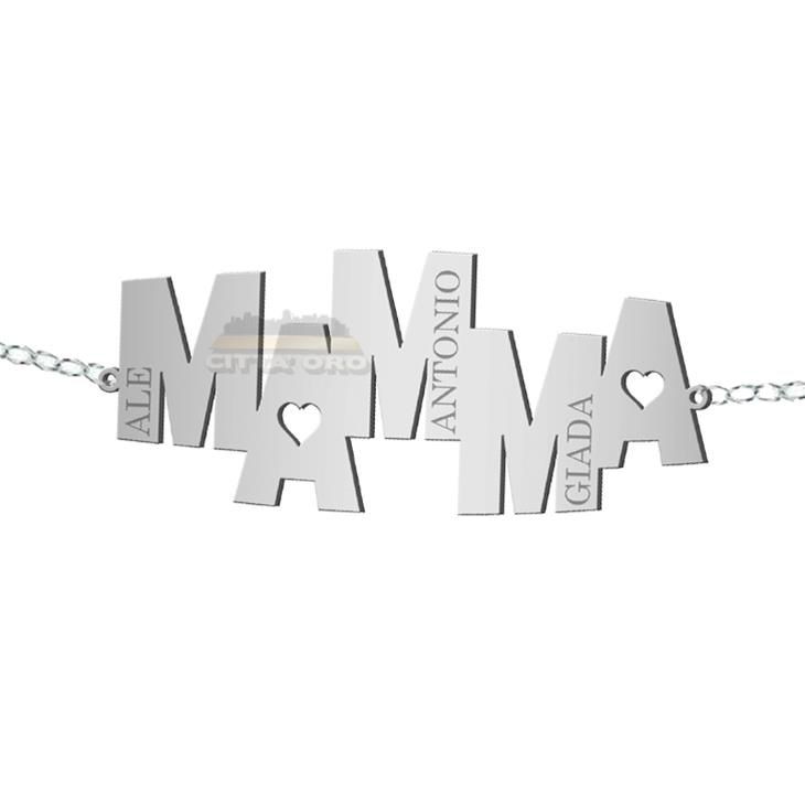 Bracciale Donna "Mamma"' Argento 925 Incisioni Nomi Figli Piastrina