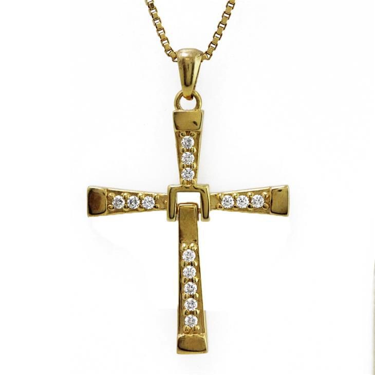 Collana Uomo In Argento 925 Agc27 Pvd Oro Con Croce Zirconata Modello Vin Diesel