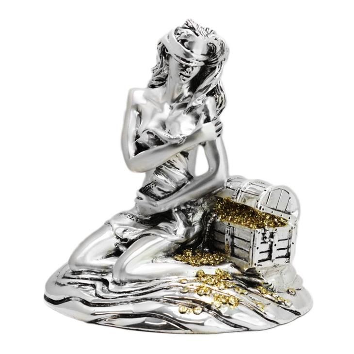 Statua Portafortuna Dea Bendata 441 Laminata Argento con Forziere