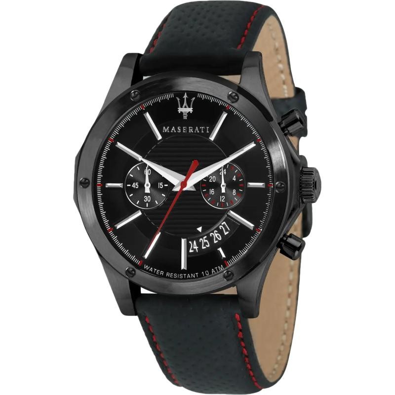 Orologio Uomo Maserati Circuito R8871627004 Cronografo In Pelle Nero Con Dettagli Rosso