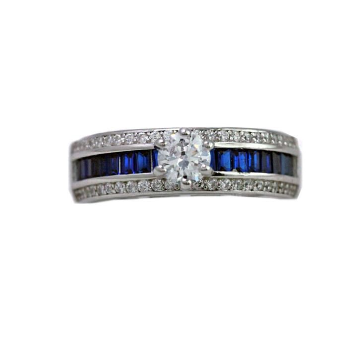 Anello Solitario In Argento 925 Arga127 Con Pietre Colorate Laterali - Blu
