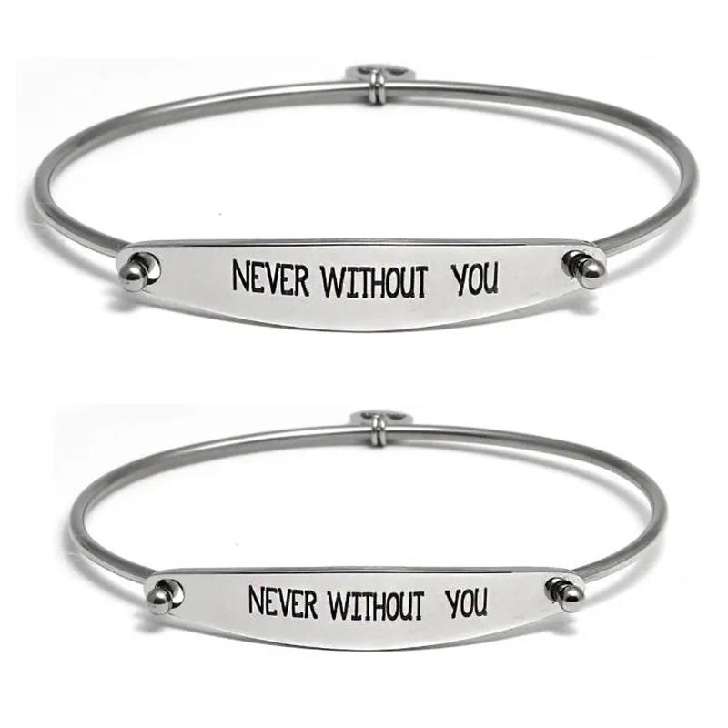 Bracciale Coppia Rigido CAPRITALY SWT10 in Acciaio con Piastra e Frase Never