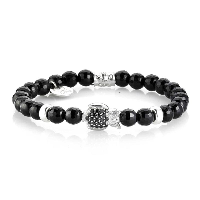 Bracciale Elastico GERBA SELENE 572 con Pietre Naturali Gufo Zirconato e Argento 925