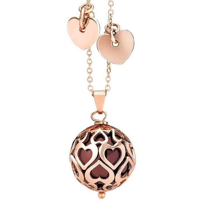 Collana Donna Boccadamo Sr-Gr03 In Bronzo Rosato Con Cuori E Boule Bordeaux