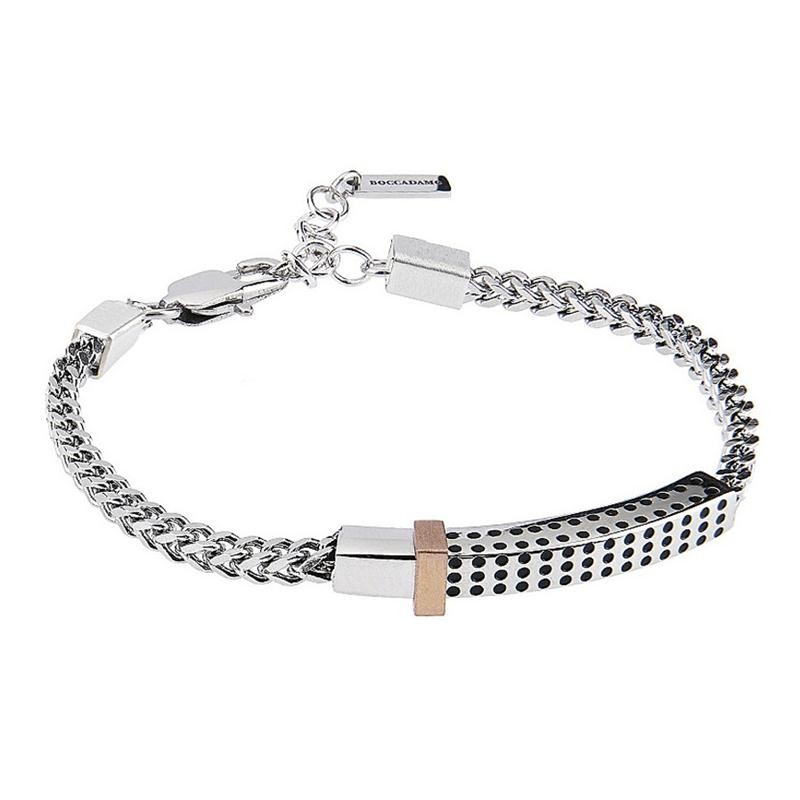 Bracciale Boccadamo Man Abr452 In Acciaio Con Inserti Rosati E Fori Neri