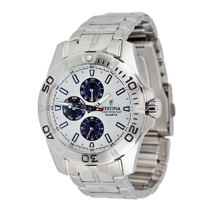 orologio uomo multifunzione festina F20445/1 cassa acciaio quadrante bianco