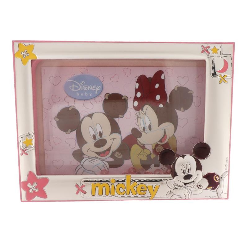 Cornice Disney Mickey Rosa Laminata In Argento Con Dettagli Rosa E Giallo 16x12 cm