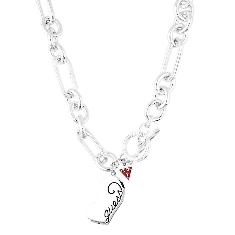 Collana Catena Donna GUESS UBN30907 colore Argento con Cuore Logato Pendente