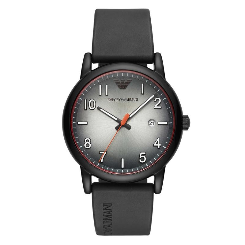 OROLOGIO UOMO SOLO TEMPO ARMANI AR11176 CASSA ACCIAIO NERO CINTURINO GOMMA Citta Oro