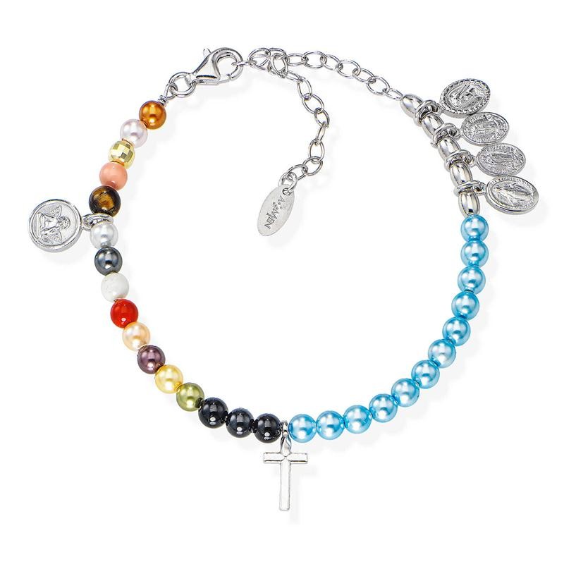 Bracciale Donna AMEN BRVIMA in Argento 925 Rodiato con Grani Multicolor