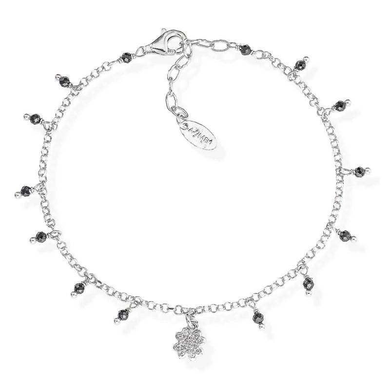 Bracciale Donna AMEN BRQBNZ in Argento 925 Rodiato con Cristalli Neri Pendenti