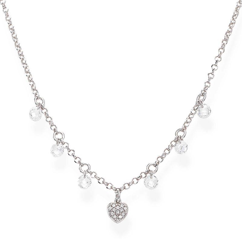 Collana Donna AMEN CLCBBZ in Argento 925 Rodiato con Cuore e Pietre