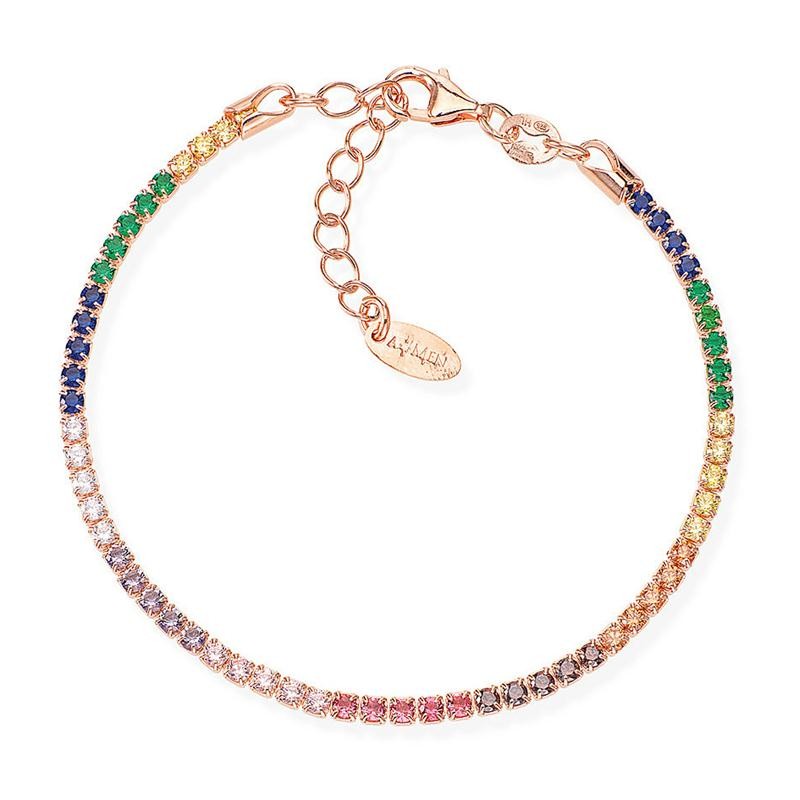 Bracciale Tennis Unisex AMEN BTRM16 in Argento 925 Rosato con Pietre Rainbow