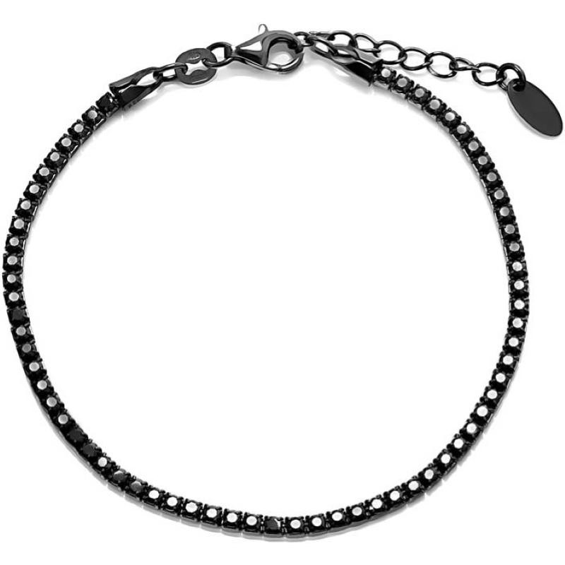 Bracciale Tennis Unisex AMEN BTNN16 in Argento 925 Brunito con Pietre Nere 19 cm