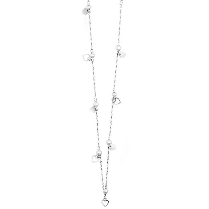 collana donna boccadamo MK/GR01 Lunga Rodiata Con Perle E Charms A Forma Di Cuori