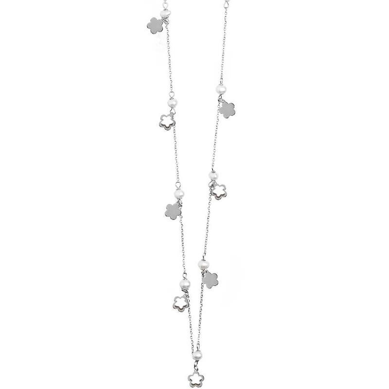 collana donna boccadamo MK/GR03 lunga rodiata con perle e charms quadrifoglio