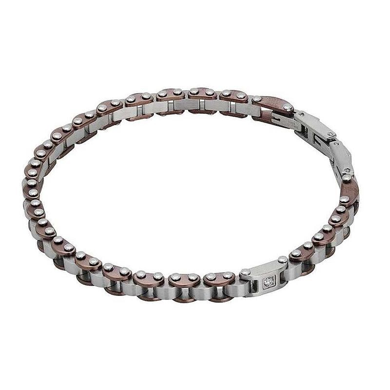 BRACCIALE BOCCADAMO MAN ABR503M IN ACCIAIO CON DETTAGLI MARRONE