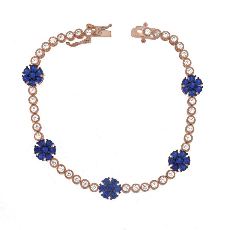 Bracciale Delle Scritte BRLSC39 In Argento 925 Con Fiore Aperto Blu E Zirconi Bianchi 