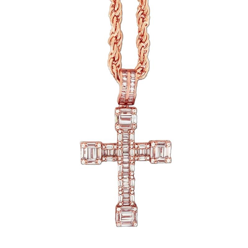 Collana Unisex F10ROMA F10R64 Rosato con Ciondolo Croce e Pietre Baguette