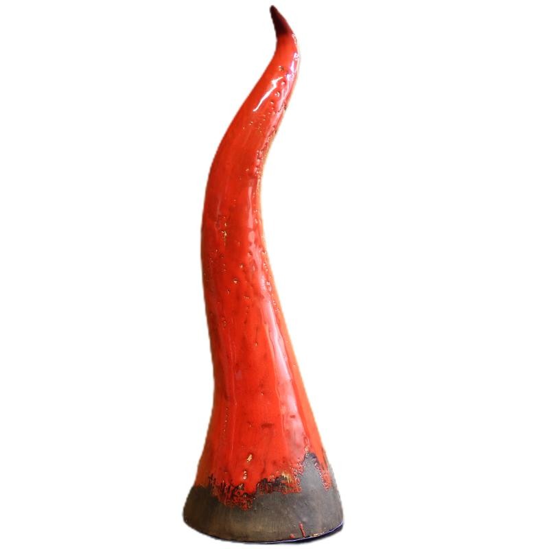Corno grande portafortuna presepe colore rosso in terracotta