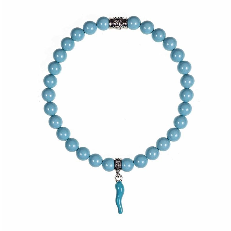 BRACCIALE UNISEX ELASTICO GERBA HORN7 IN ARGENTO 925 CON PIETRE NATURALI E CORNO