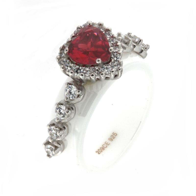 Anello da Donna in Ceramica Bianca ARGCB22 con Pietra Cuore Rosso e Argento 925