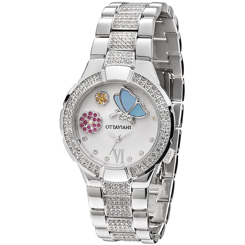 Orologio Donna Solo Tempo Ottaviani 15143 Quadrante Bianco con Madreperla Cinturino Cristalli