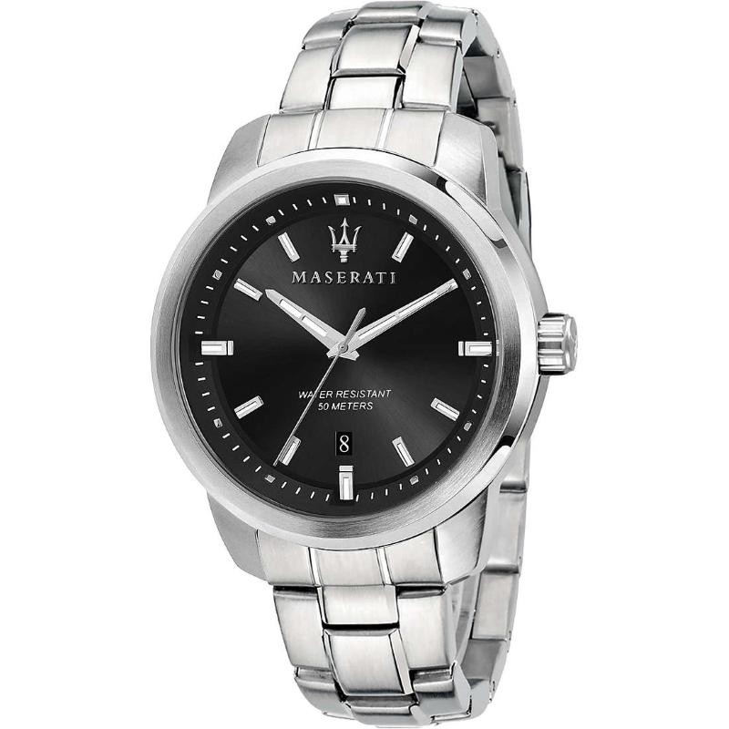 Orologio Uomo Maserati R8853121006 Quadrante Nero Datario Cinturino Acciaio