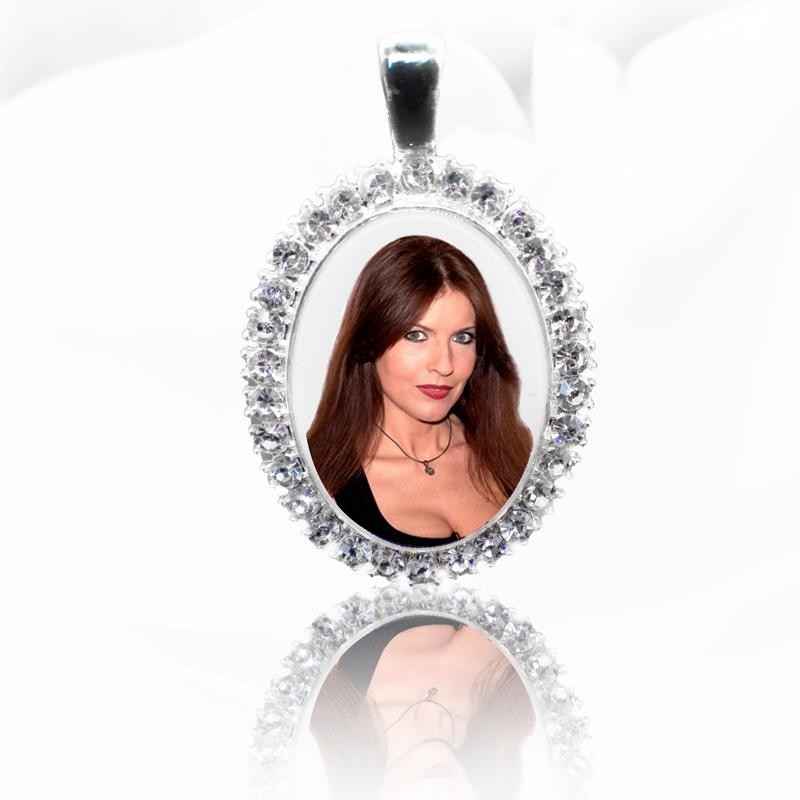 Pendente con Foto Personalizzata Argento 925 Ellisse con Zirconi 